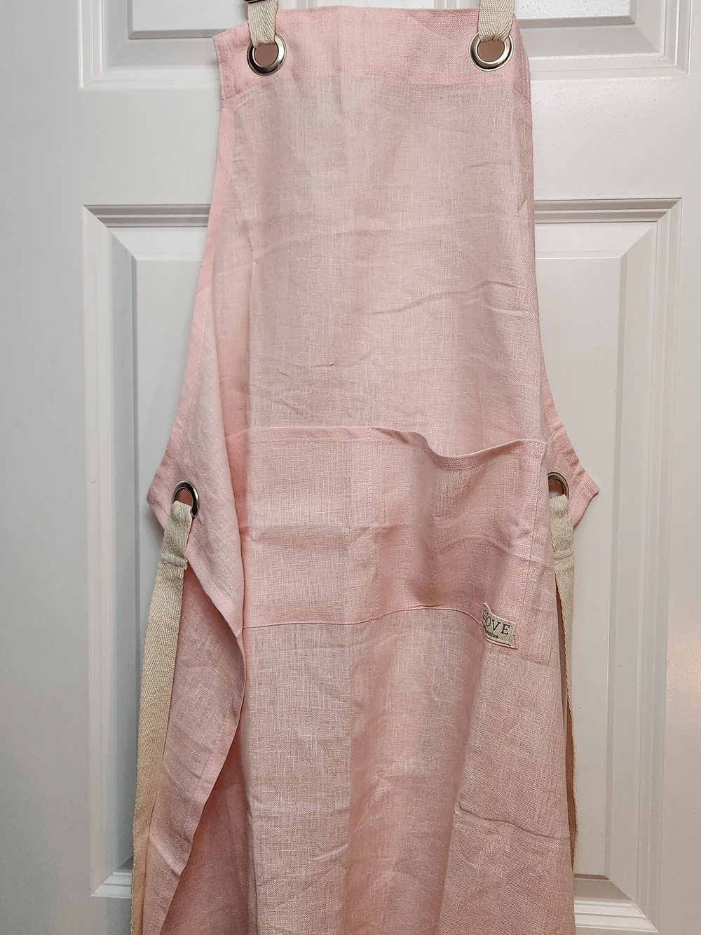 Grove Brand, Soft Pink Linen Apron with Natural Straps. OS.